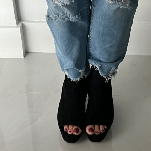 Miu Miu Open Toe Black Suede Block Heel Ankle Booties Boots - Picture 12 of 13